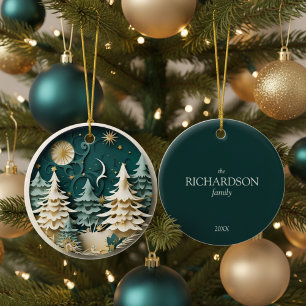 Personalized Winter Christmas Tree Ceramic Ornament