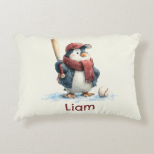 Personalized Winter Penguin Baseball Kid Decorative Cushion