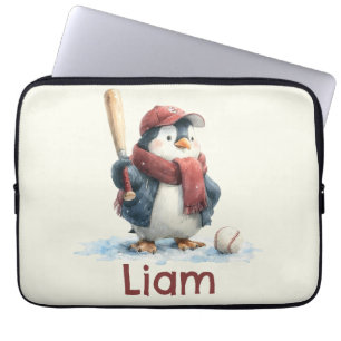 Personalized Winter Penguin Baseball Kid Laptop Sleeve