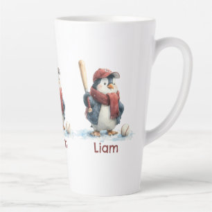 Personalized Winter Penguin Baseball Kid Latte Mug