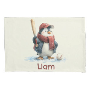 Personalized Winter Penguin Baseball Kid Pillowcase