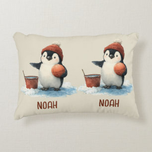 Personalized Winter Penguin Basketball Kid Decorative Cushion