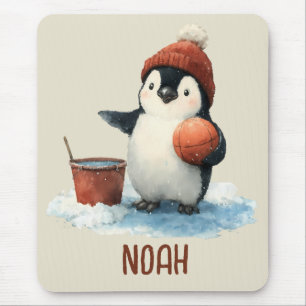 Personalized Winter Penguin Basketball Kid Mouse Pad