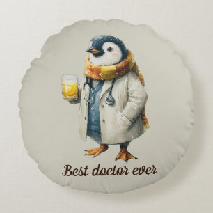 Personalized Winter Penguin “Best Doctor Ever” Round Cushion