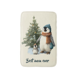 Personalized Winter Penguin “Best Mom Ever” Bath Mat