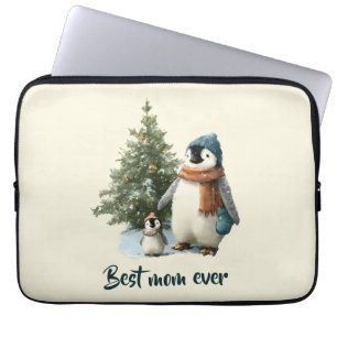 Personalized Winter Penguin “Best Mom Ever” Laptop Sleeve