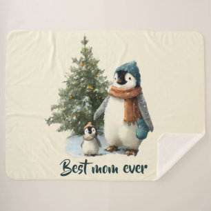 Personalized Winter Penguin “Best Mom Ever” Sherpa Blanket