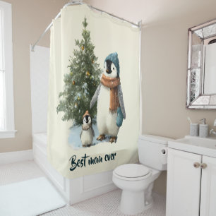 Personalized Winter Penguin “Best Mom Ever” Shower Curtain