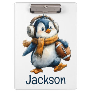 Personalized Winter Penguin Football Kid Clipboard