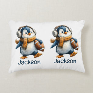 Personalized Winter Penguin Football Kid Decorative Cushion