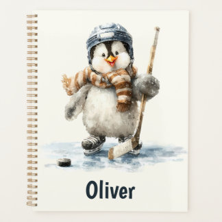 Personalized Winter Penguin Hockey Kid Planner