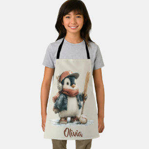 Personalized Winter Penguin Softball Kid Apron