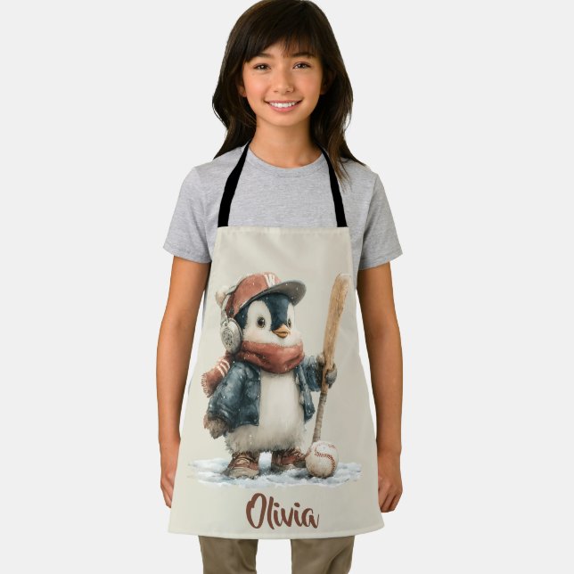 Personalized Winter Penguin Softball Kid Apron (Insitu)