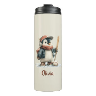 Personalized Winter Penguin Softball Kid Thermal Tumbler