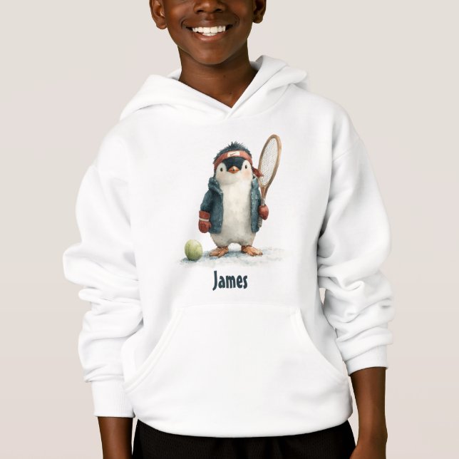 Personalized Winter Penguin Tennis Kid (Front)