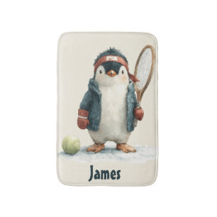 Personalized Winter Penguin Tennis Kid Bath Mat