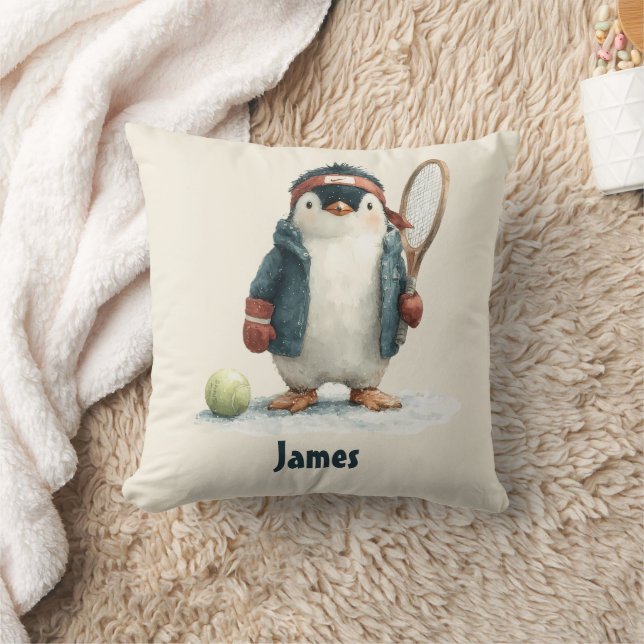 Personalized Winter Penguin Tennis Kid Cushion (Blanket)