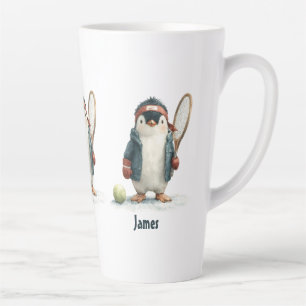 Personalized Winter Penguin Tennis Kid Latte Mug