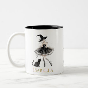 Personalized Witch & Black Cat Mug with Gothic Bow