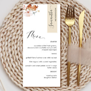 Personalized with Guest Name, Beige Earthy Blooms Menu