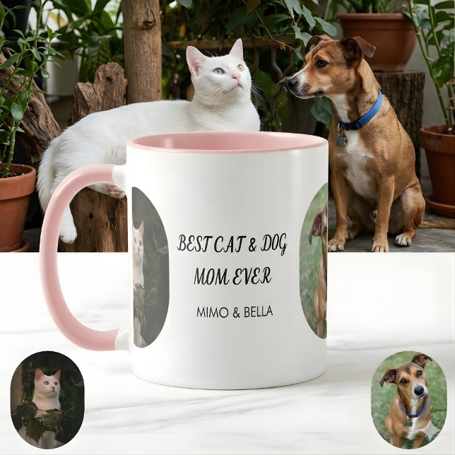 Personalized with Mimo & Bella Best Cat & Dog Mom  Mug (Creator Uploaded)