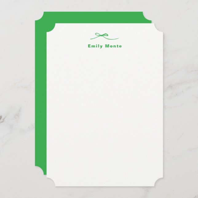 Personalized with Name Green Note Card with Bow (Front/Back)