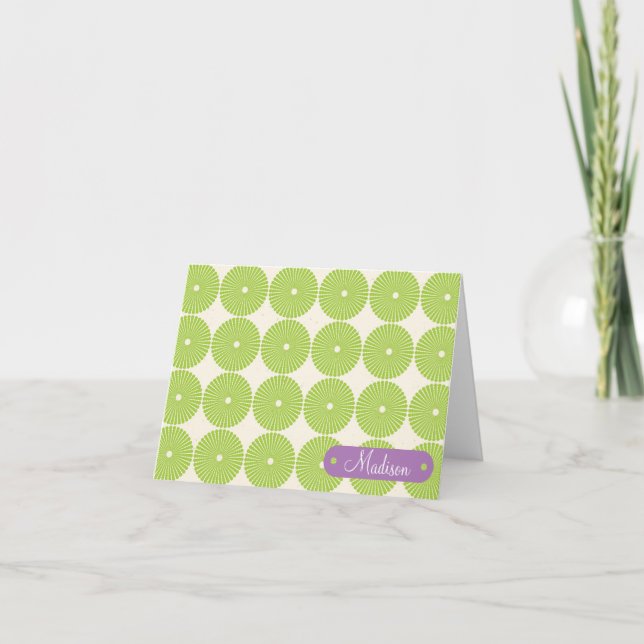 Personalized with Name Spring Green Circles Note Card (Front)