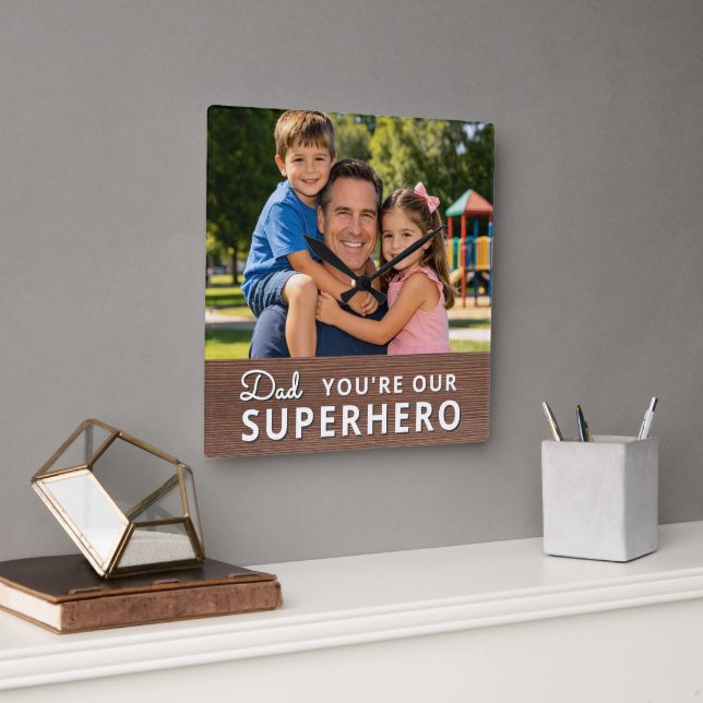 Personalized with Photo and Text Square Wall Clock (Office)