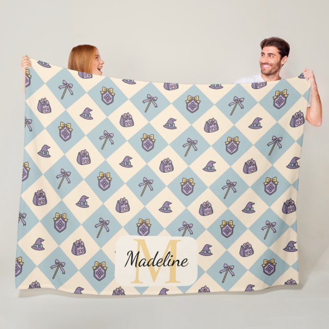 Personalized Wizard School Blue Monogram Name Fleece Blanket (In Situ)