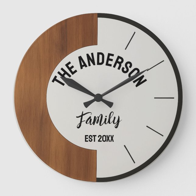 Personalized Wood warmth and charm Family Name  Large Clock (Front)