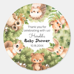 Personalized Woodland Boy Baby Shower Favors Classic Round Sticker