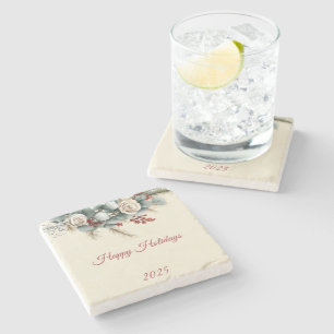 Personalized Woodland Happy Holidays Stone Coaster