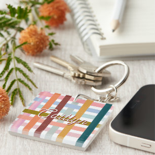 Personalized Woven Roller Stripes Key Ring