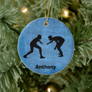 Personalized Wrestler Silhouettes Christmas Ceramic Ornament