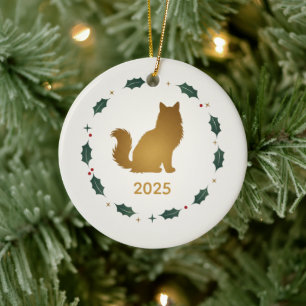 Personalized Year Cat Silhouette with Year  Ceramic Ornament