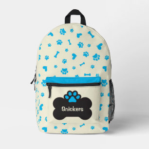 Personalized Yellow and Blue Dog Paw Printed Backpack