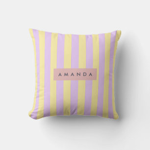 Personalized Yellow and Lavender Pastel Stripe Cushion