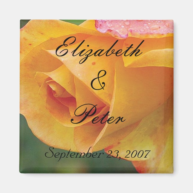 Personalized Yellow Blushing Rose Wedding Magnet (Front)