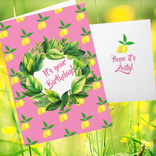 Personalized Yellow Lemons Hot Pink  Card