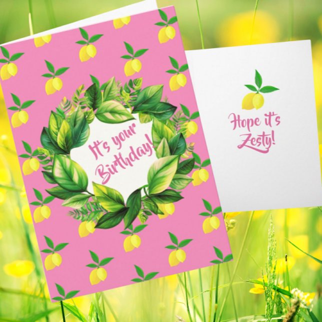 Personalized Yellow Lemons Hot Pink  Card (Personalize it!)