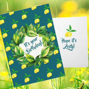 Personalized Yellow Lemons Teal  Card
