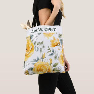 Personalized Yellow Roses and RX Symbol Tote Bag