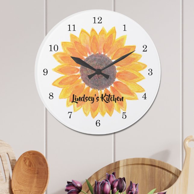 Personalized Yellow Sunflower  Large Clock (Creator Uploaded)