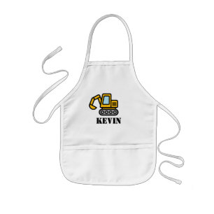 Personalized yellow toy construction excavator kids apron