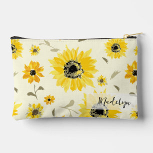 Personalized Yellow Watercolor sunflower pattern Accessory Pouch