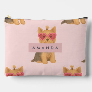 Personalized Yorkie Dog with Heart Sunglasses Accessory Pouch