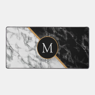 Personalized Your Letter Black White Marble Design Desk Mat