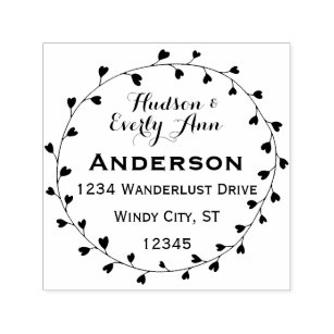 Personalized Your Name and Address Heart Wreath Self-inking Stamp