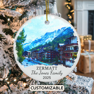 Personalized Zermatt Ornament, Switzerland Ceramic Ornament