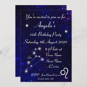 Personalized Zodiac Leo Galaxy Party Invitation